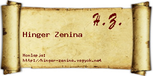 Hinger Zenina névjegykártya